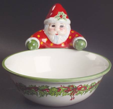 Holiday Celebrations (Green Trim) Open Figural Santa Candy Dish