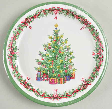 Holiday Celebrations (Green Trim) (Pack of 12) Paper Luncheon Plates