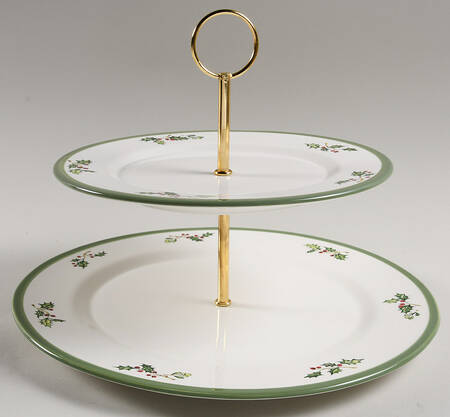 Holiday Celebrations (Green Trim) 2 Tiered Serving Tray (Dinner & Salad Plate)
