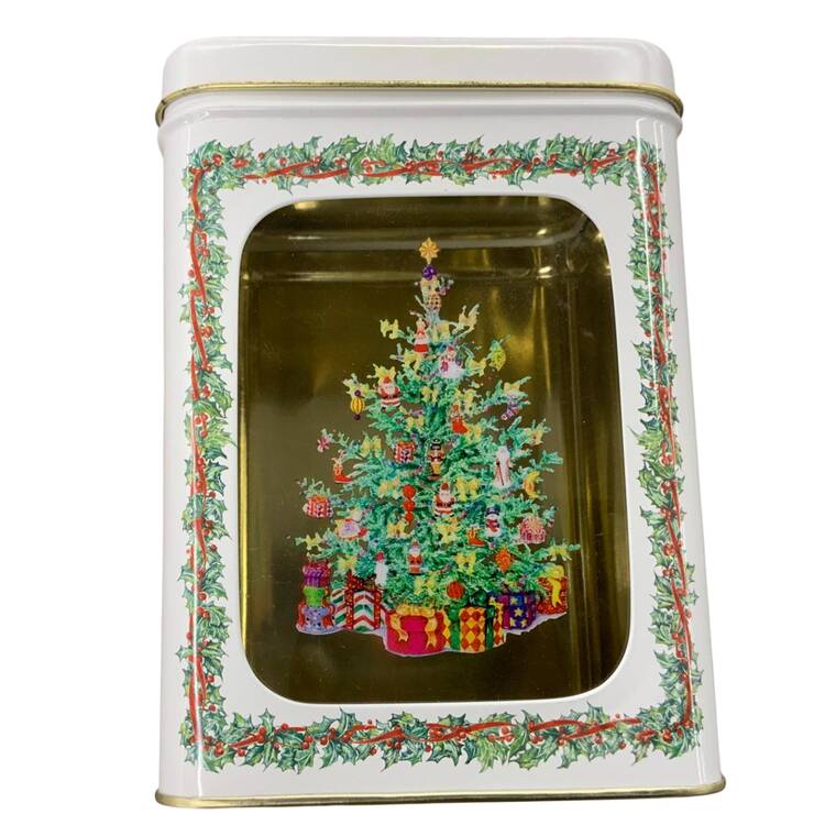 Holiday Celebrations (Green Trim) Square Storage Tin W/Lid