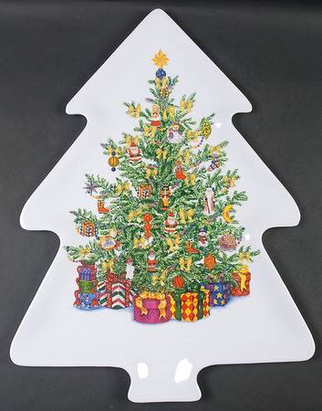Holiday Celebrations (Green Trim) 17" Melamine Tree Shaped Tray