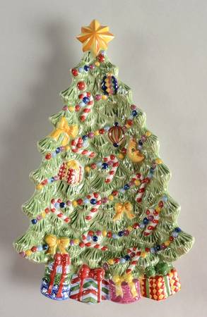 Holiday Celebrations (Green Trim) Large Tree Shaped Dish