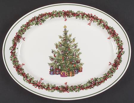Holiday Celebrations (Green Trim) 14" Oval Serving Platter