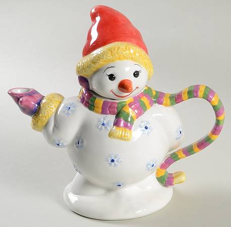 Holiday Celebrations (Green Trim) Figural Teapot & Lid