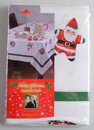Holiday Celebrations (Green Trim) 60" X 104" Oblong Tablecloth