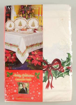 Holiday Celebrations (Green Trim) 60" x 120" Oblong Tablecloth