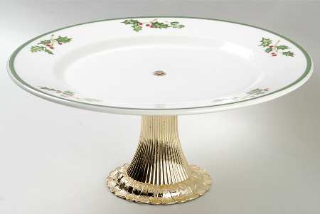 Holiday Celebrations (Green Trim) Cake Stand with 4"-5" Metal Pedestal  Hc