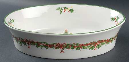 Holiday Celebrations (Green Trim) 12" Oval Vegetable Bowl