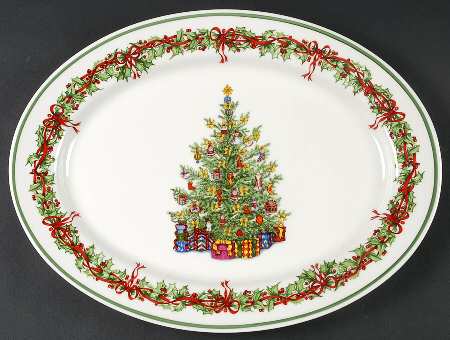 Holiday Celebrations (Green Trim) 14" Oval Serving Platter