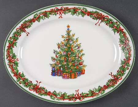 Holiday Celebrations (Green Trim) 14" Oval Serving Platter