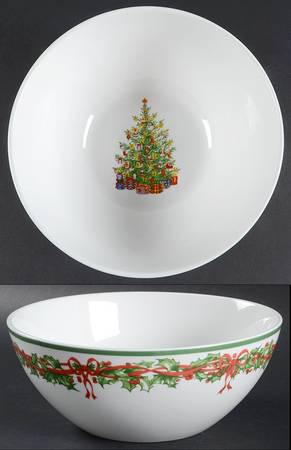 Holiday Celebrations (Green Trim) 8" Round Vegetable Bowl