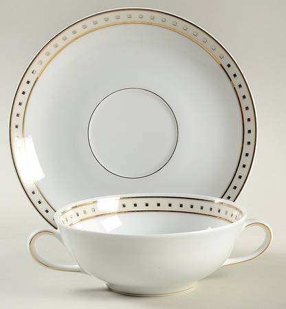 Babylone Ivory Flat Cream Soup Bowl & Saucer Set