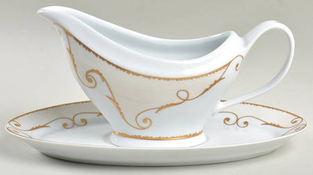 Follement (Gold Trim) Gravy Boat & Underplate