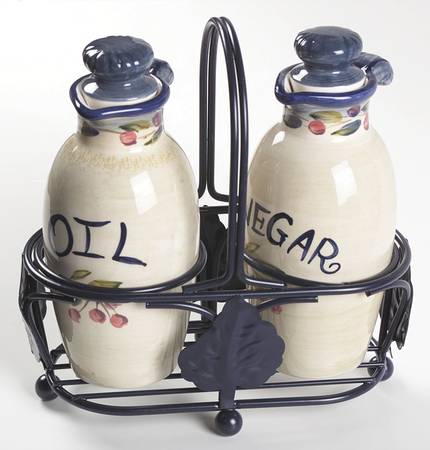 Flora Vinegar and Oil Set with Metal Stand