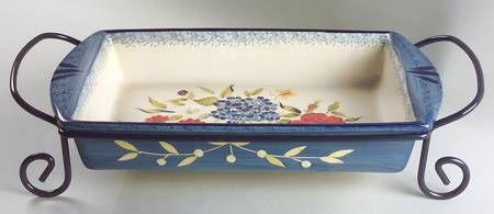 Flora 16" Rectangular Baker with Metal Stand