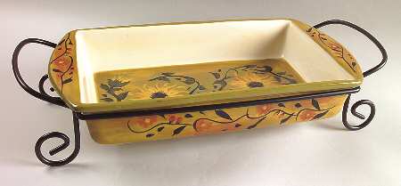 Sunflower (Scalloped Edge) 16" Rectangular Baker with Metal Stand
