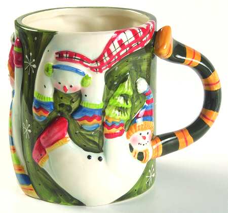 Tumbling Snowman (Red or Green Handles) Sculpted Mug