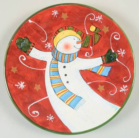 Tumbling Snowman (Red or Green Handles) Salad/Dessert Plate