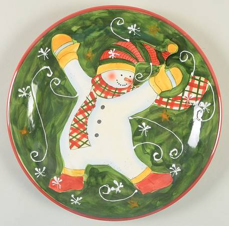 Tumbling Snowman (Red or Green Handles) Dinner Plate