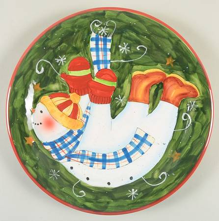 Tumbling Snowman (Red or Green Handles) Dinner Plate