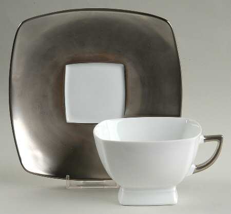 Prelude Platinum (Solid Rim) Footed Cup & Saucer Set by Jean Louis Coquet