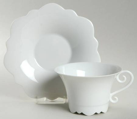 Samoa White Footed Cup & Saucer Set by Jean Louis Coquet