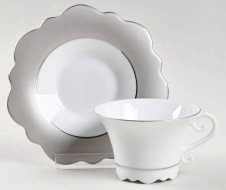 Samoa Gray Silver Flat Demitasse Cup & Saucer Set