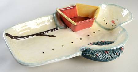Twilight Snowman (White Stars) (2 Piece) Chip & Dip Set