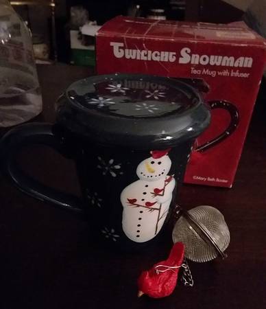 Twilight Snowman (White Stars) Mug with Lid & Infuser