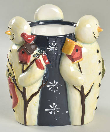 Twilight Snowman (White Stars) 6" Pillar Candleholder