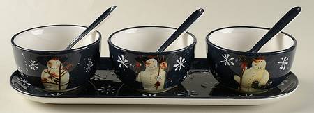 Twilight Snowman (White Stars) (7 Piece) Condiment/Serving Set