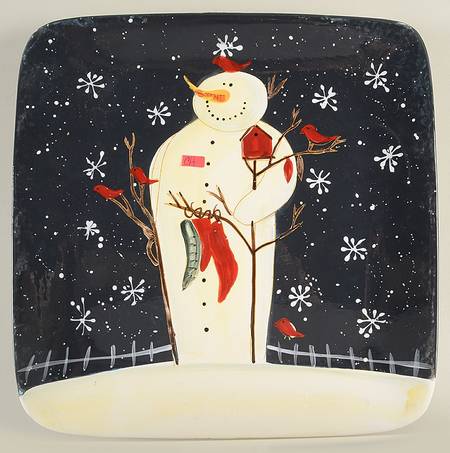 Twilight Snowman (White Stars) 13" Square Serving Platter