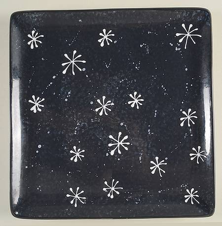 Twilight Snowman (White Stars) Square Dinner Plate