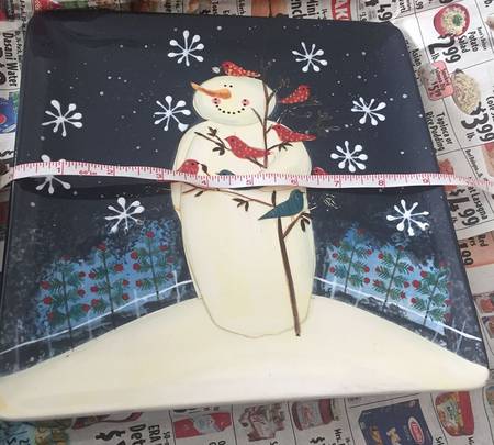 Twilight Snowman (White Stars) Square Luncheon Plate