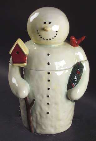 Twilight Snowman (White Stars) Figural Cookie Jar & Lid