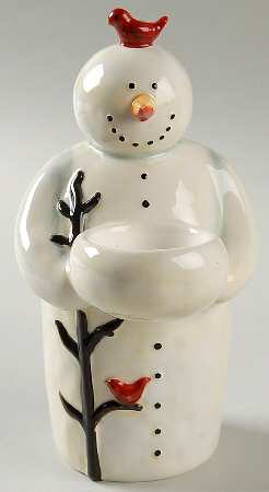 Twilight Snowman (White Stars) Figural Tea Light Candleholder