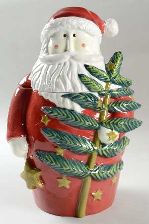 Twilight Santa (Blue Handles) Figural Cookie Jar & Lid