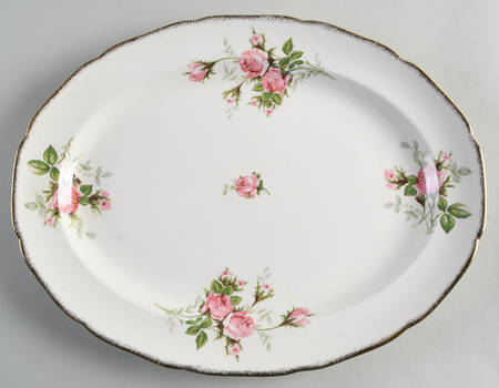 Moss Rose (Brushed Gold Trim) 12" Oval Serving Platter