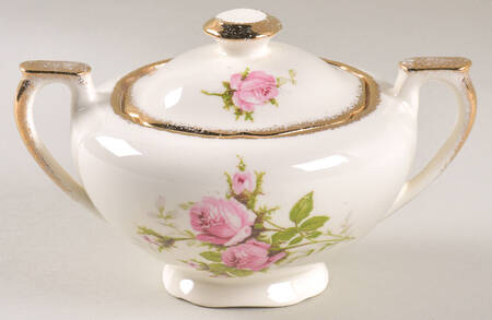 Moss Rose (Brushed Gold Trim) Sugar Bowl & Lid