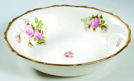 Moss Rose (Brushed Gold Trim) 8" Round Vegetable Bowl