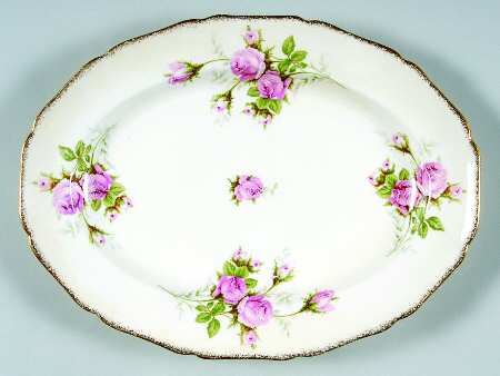 Moss Rose (Brushed Gold Trim) 11" Oval Serving Platter