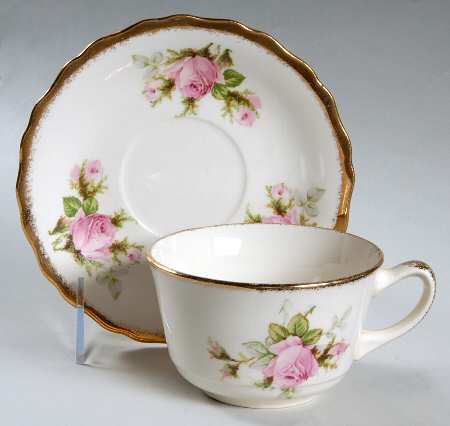Moss Rose (Brushed Gold Trim) Flat Cup & Saucer Set
