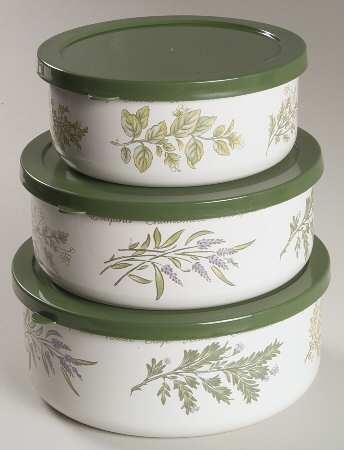 Thymeless Herbs (Corelle) (3 Piece) Metal Bowl W/Plastic Lids (5", 6", 7")