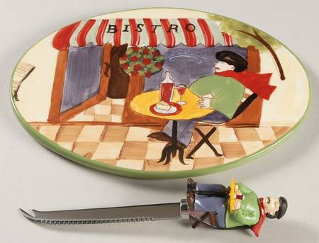 Sidewalk Cafe 2 Piece Cheese Dish and Knife Set