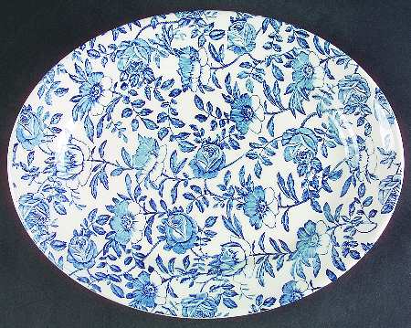 Blue Peony (Smooth) 12" Oval Serving Platter
