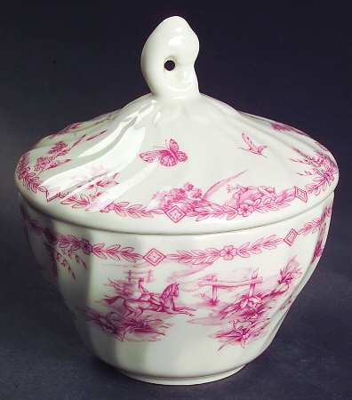 Toile Pink (Scalloped) Sugar Bowl & Lid by Churchill