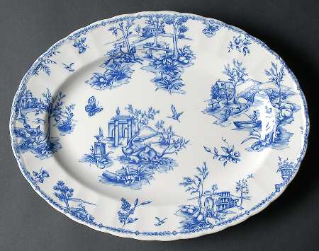 Toile Blue (Scalloped) 13" Oval Serving Platter