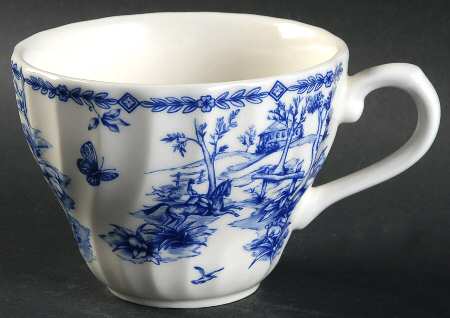 Toile Blue (Scalloped) Flat Cup