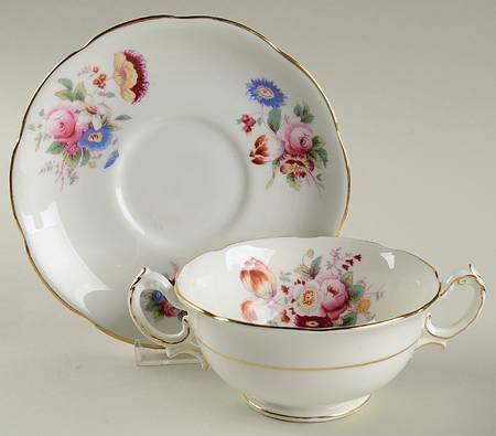 R703 Footed Cream Soup Bowl & Saucer Set by Coalport