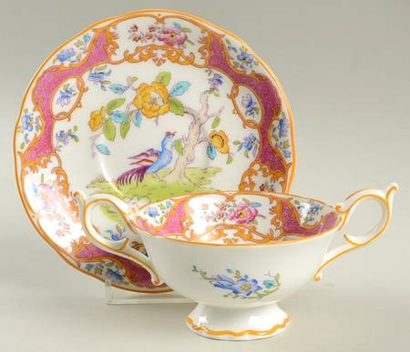 Bird Of Paridise Footed Bouillon Cup & Saucer